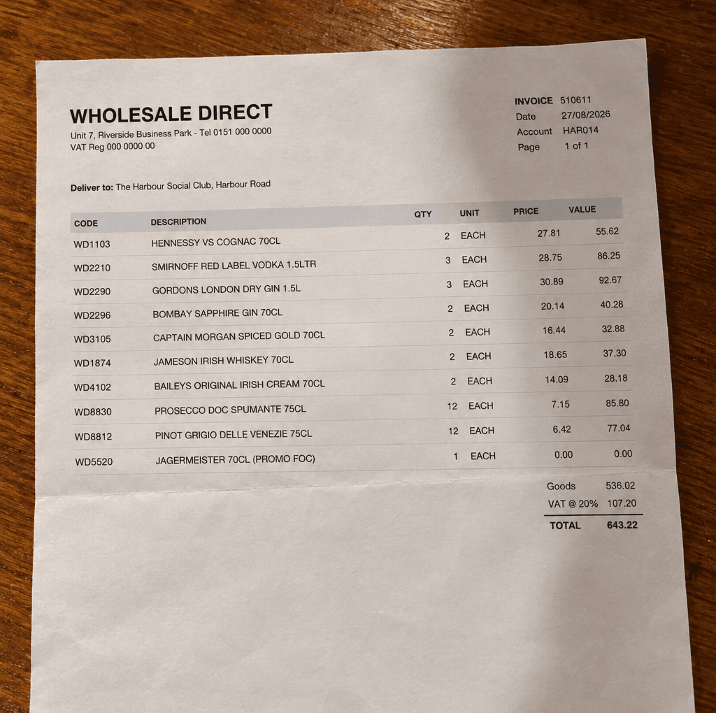 A supplier’s invoice, as it came